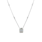 14K White Gold Emerald-Cut Illusion Diamond Pendant Chain Necklace