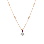 14K Rose Gold Chain Necklace with 14K White Rose Gold Ruby and Diamond Square Pendant