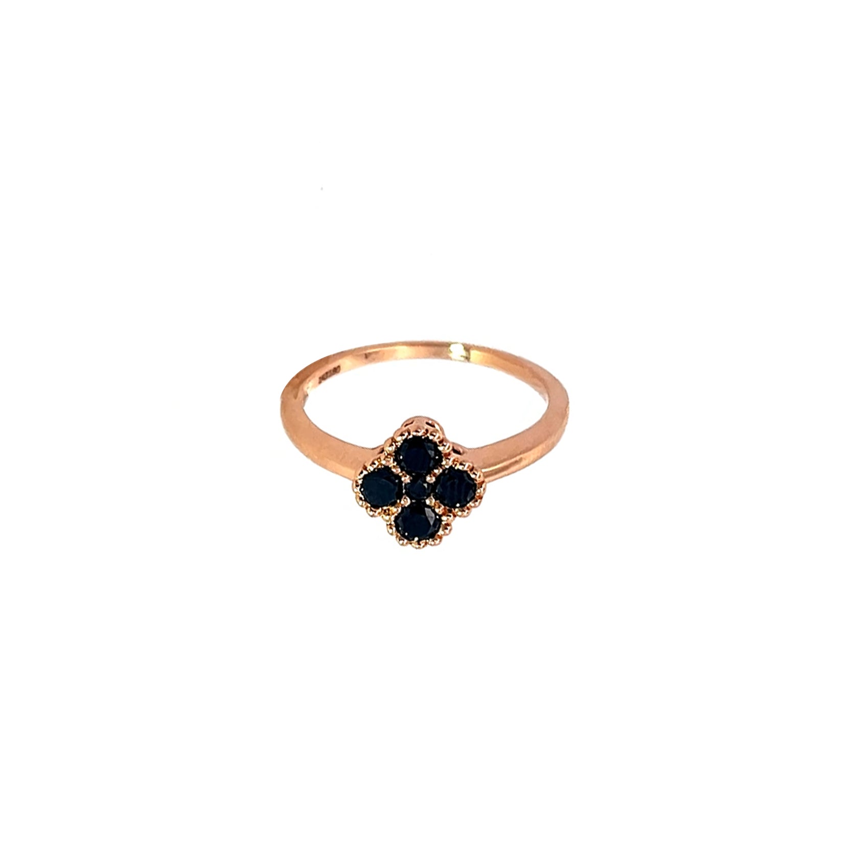 14K Rose Gold Ring with Black Diamond Clover Cluster
