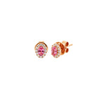 14K Rose Gold Oval Pink Sapphire and Diamond Halo Stud Earrings