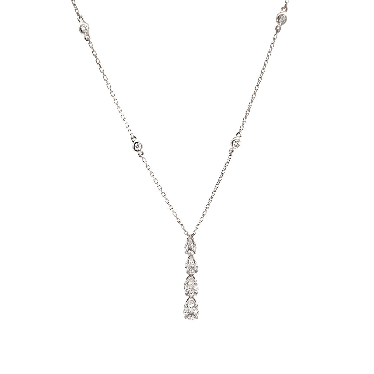 14K White Gold Tiered Diamond Teardrop Pendant Necklace