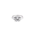 14K White Gold Lab Grown Diamond Ring with Cushion Cut Center Stone and Pear Shaped Side Stones