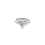 14K White Gold Lab Grown Diamond Ring with Heart Shaped Center Stone and Pear Shaped Side Stones
