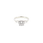 14K White Gold Lab Grown Diamond Ring with Cushion Cut Center Stone and Tapered Baguette Side Stones