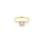 14K Yellow Gold Lab Grown Diamond Ring with Cushion Cut Center Stone and Tapered Baguette Side Stones