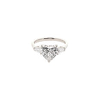 14K White Gold Lab Grown Diamond Ring with Heart Shaped Center Stone and Tapered Baguette Side Stones