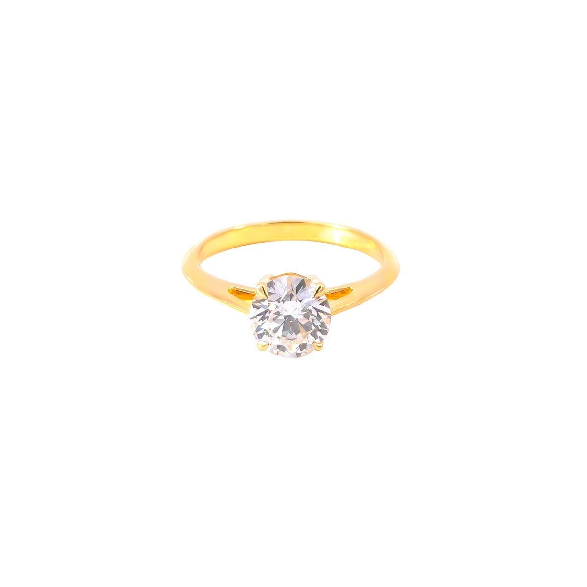 14K Yellow Gold Lab Grown Diamond Solitaire Ring with Claw Prongs and Cathedral Setting