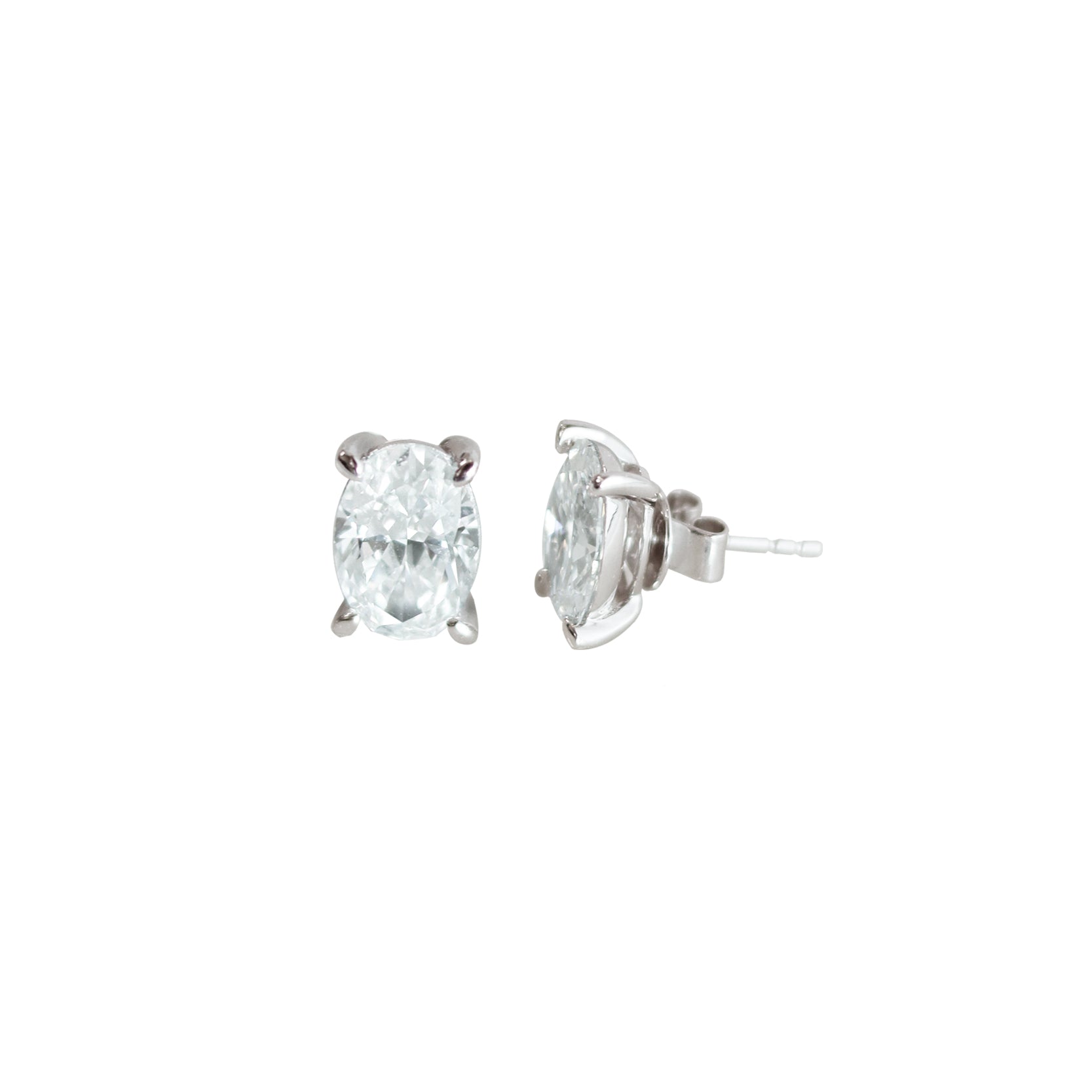 18K/14K White Gold Oval Cut Lab Grown Diamond Stud Earrings with 4 prong Curved Basket style setting White Halo
