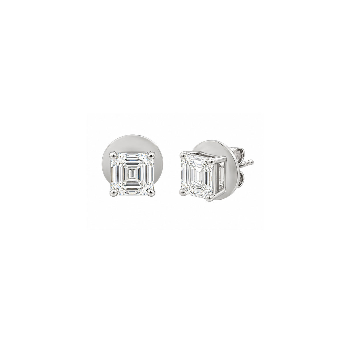 14K White Gold Square Emerald Cut Lab Grown Diamond Stud Earrings with straight prong Basket style setting