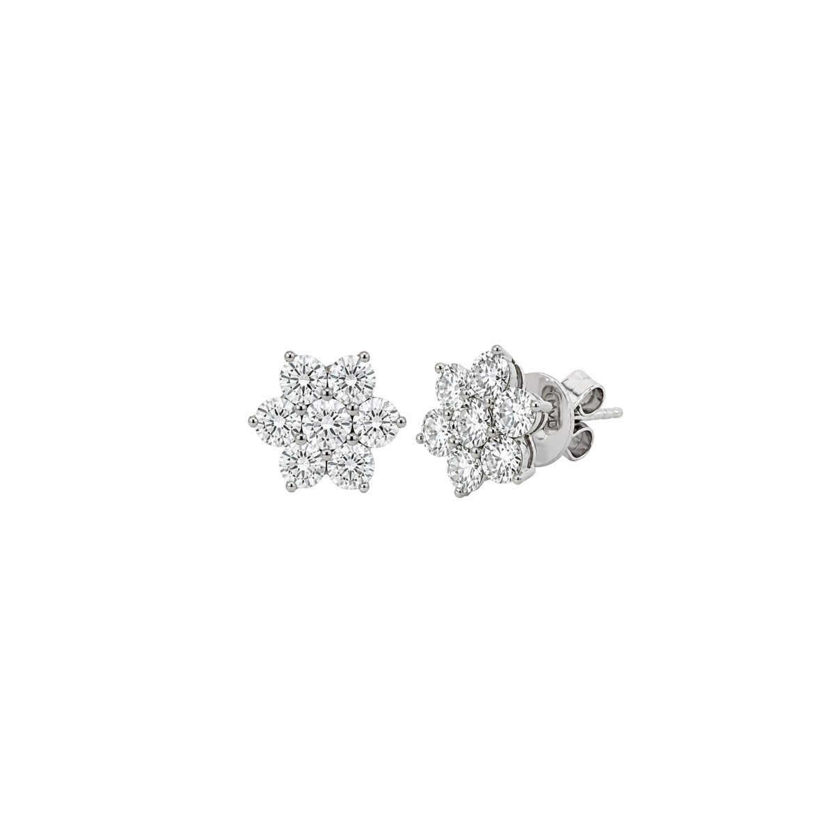 14K White Gold Floral Cluster Stud Earrings with Lab Grown Diamonds