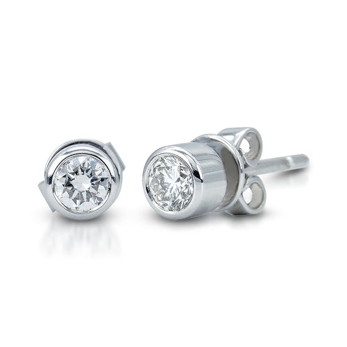 Imags: The Classic Round Brilliant Bezel Set Stud Earrings is crafted with 14K white gold featuring two pieces of .42-carats in total weight with a clarity grading of VS1 and in the color J. Product of My Diamond Philippines