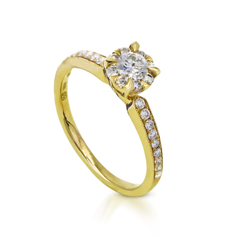 image:Claw Prong Milgrain Ring with Pave-Set Side Stones  yellow gold engagement ring