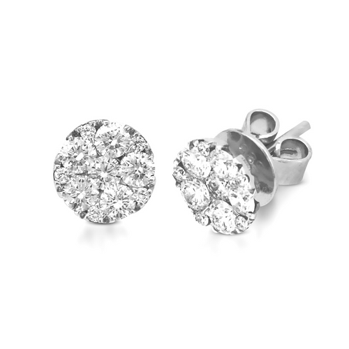 image: The Cluster Stud Earrings are crafted with 14K white gold featuring 10 pieces of 0.82-carat and 12 pieces of 0.23-carat diamonds earrings for social gathering