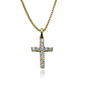 My Diamond Philippines The Diamond Cross Pendant with Bale is crafted with 14K yellow gold and features 11 pieces of 0.10-carat diamonds in total weight with a clarity grading VS-SI1 and combination of colors F to G.