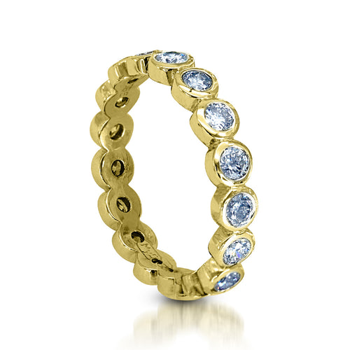 My Diamond Philippines The Eternity Bezel-Set Diamond Ring is crafted with 14K yellow gold featuring 15 pieces of 0.97-carat diamonds with a clarity grading of VS-SI and in the color H.