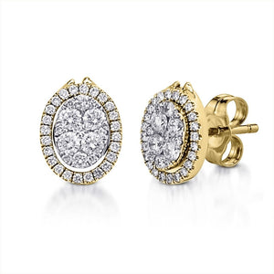 The Oval-Shaped Halo Stud Earrings are crafted with 14K yellow gold and feature 78 pieces of 0.946-carat diamonds in total weight with a clarity grading of VS-SI1 and a combination of colors F to G. Inclusive of My Diamond Jewelry Box and Jewelry Certificate 