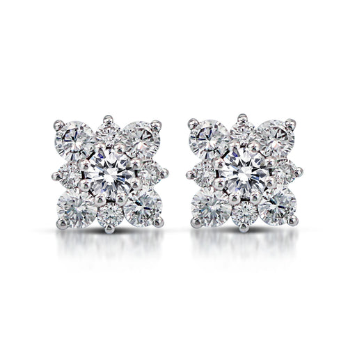 The Snowflake-shaped Illusion Stud Earrings is set in 14K white gold and features  2 pieces of 0.23-carat diamonds surrounded with 16 pieces of 0.59-carat diamonds with a clarity grading VS-SI1 in the color combination G to H.  Inclusive of My Diamond Jewelry Box and Jewelry Certificate The image shown may vary from actual product due to photo enhancement.