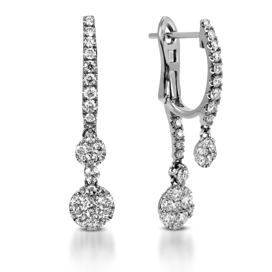 The Double-sided Drop Earrings are crafted in 14K White  Gold that features 62 pieces of 0.017ct diamonds with  VS-SI1  clarity grading and F-G diamond color. The total carat weight of 1.08ctw  Inclusive of My Diamond Jewelry Box and Jewelry Certificate The image shown may vary from actual product due to photo enhancement. 