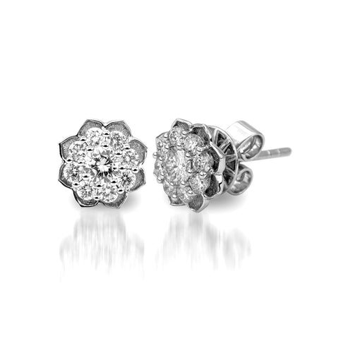 The Flower Shaped Diamond Earrings are crafted in 14K white gold with 2 pieces of 0.28-carat diamonds and 16 pieces of 0.40-carat diamonds in total carat weight. Clarity is VS-SI and Color is G to H. Inclusive of My Diamond Jewelry Box and Jewelry Certificate