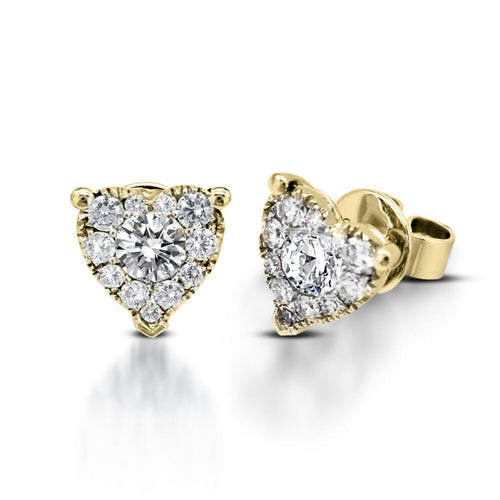 The Heart-shaped Diamond Stud Earrings is crafted with 14K yellow gold and features 24 pieces of 0.54-carat diamonds with VS-SI clarity grading and color grade G.   Inclusive of My Diamond Jewelry Box and Jewelry Certificate