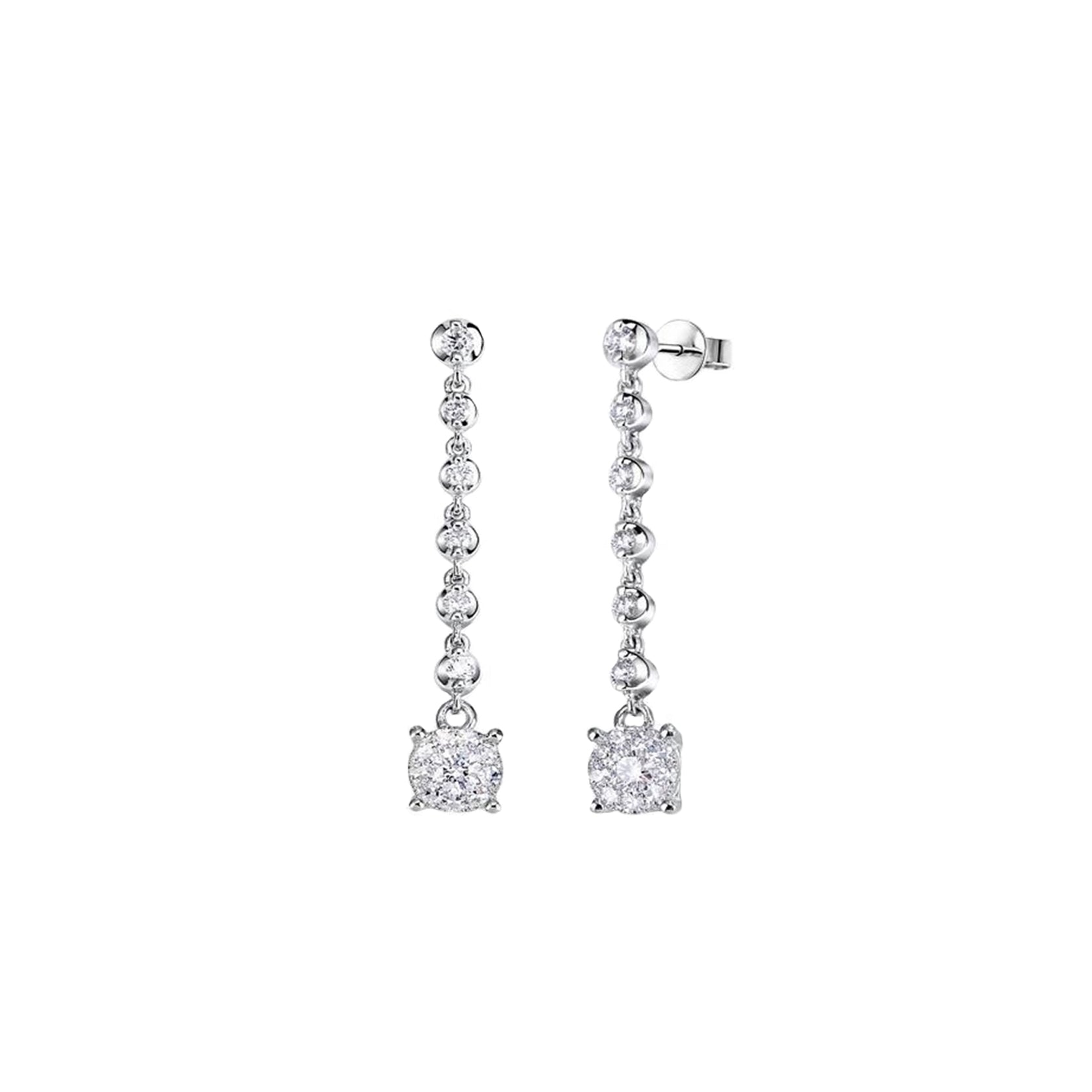 18K White Gold Diamond Cascade Earrings with Diamond Cluster Drop