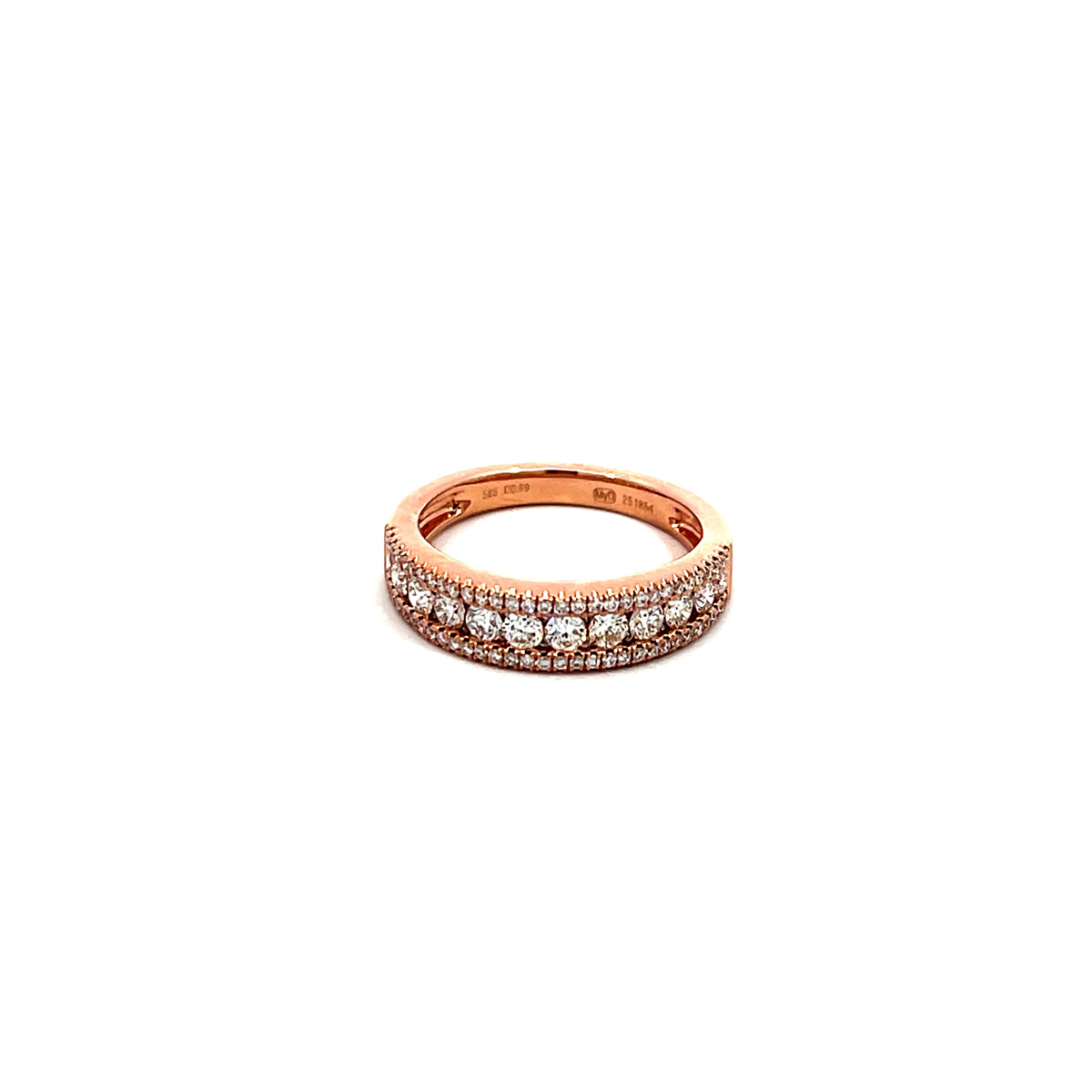 14K Rose Gold Half Eternity Channel and Pave Set Diamond Ring