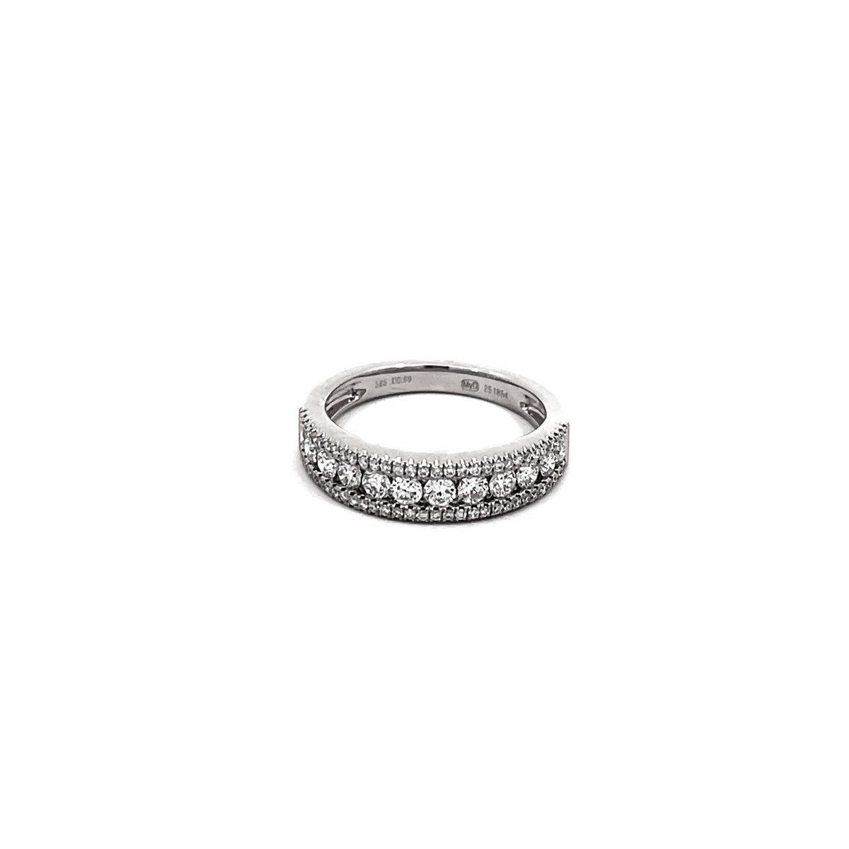 14K White Gold Half Eternity Channel and Pave Set Diamond Ring