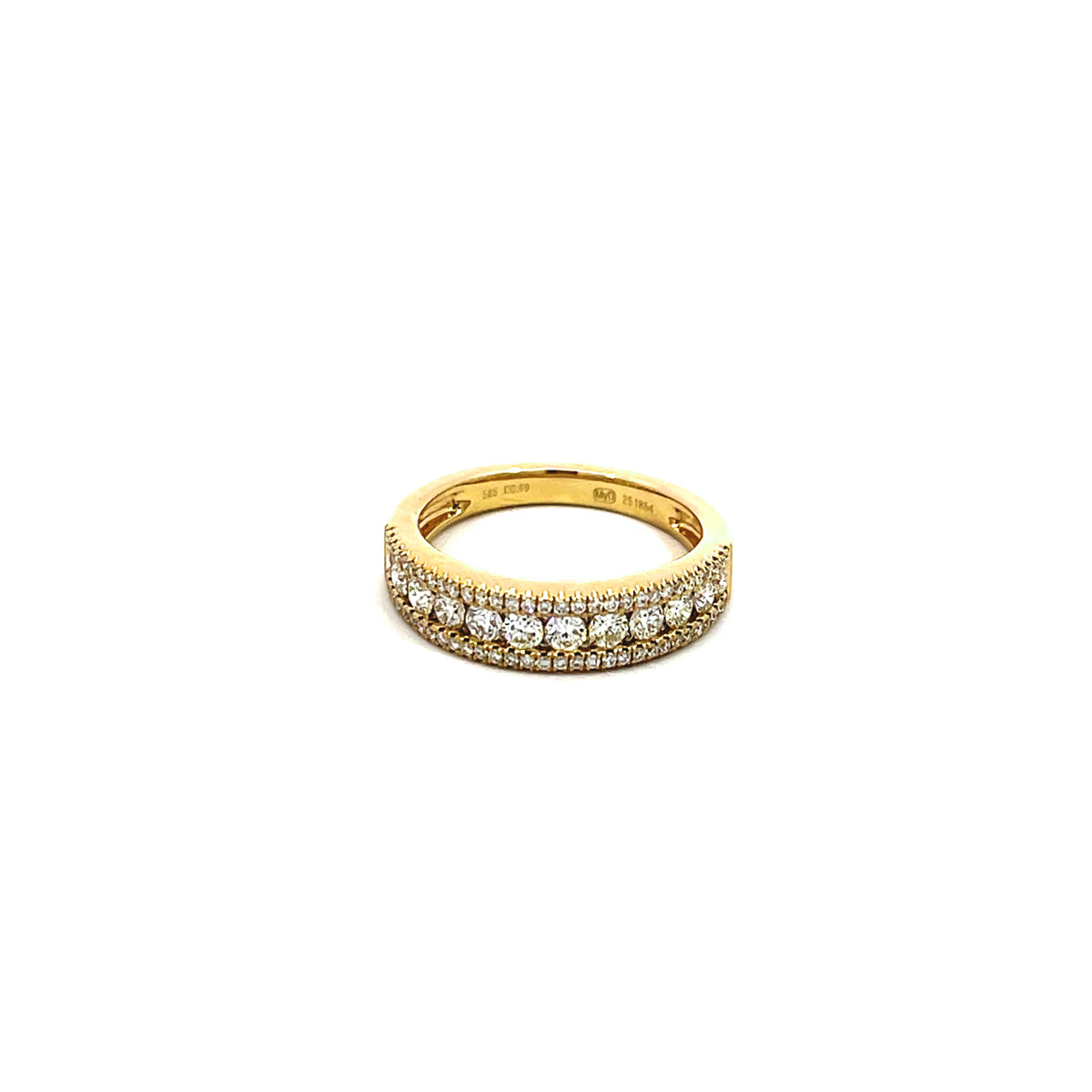 14K Yellow Gold Half Eternity Channel and Pave Set Diamond Ring