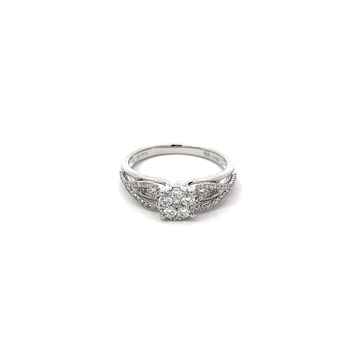 14K White Gold Illusion Ring with Split Shank and 81 Diamonds