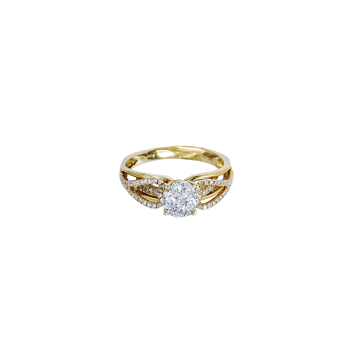 14K Yellow Gold Illusion Ring with Split Shank and 81 Diamonds