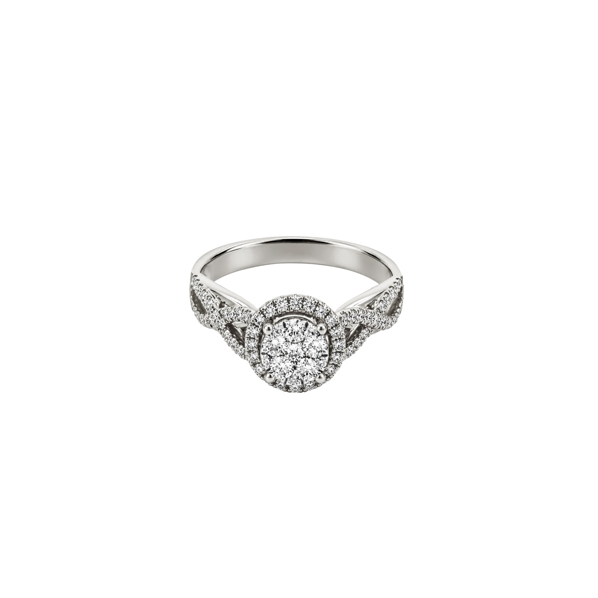 14K White Gold Halo Twist Illusion Ring with 71 Diamonds