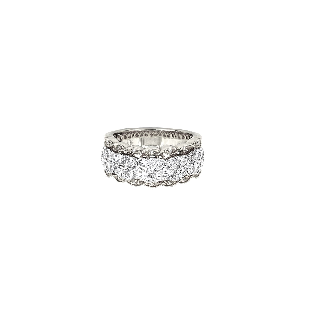 18K White Gold Half Eternity Double Row Pave Ring with 55 Diamonds