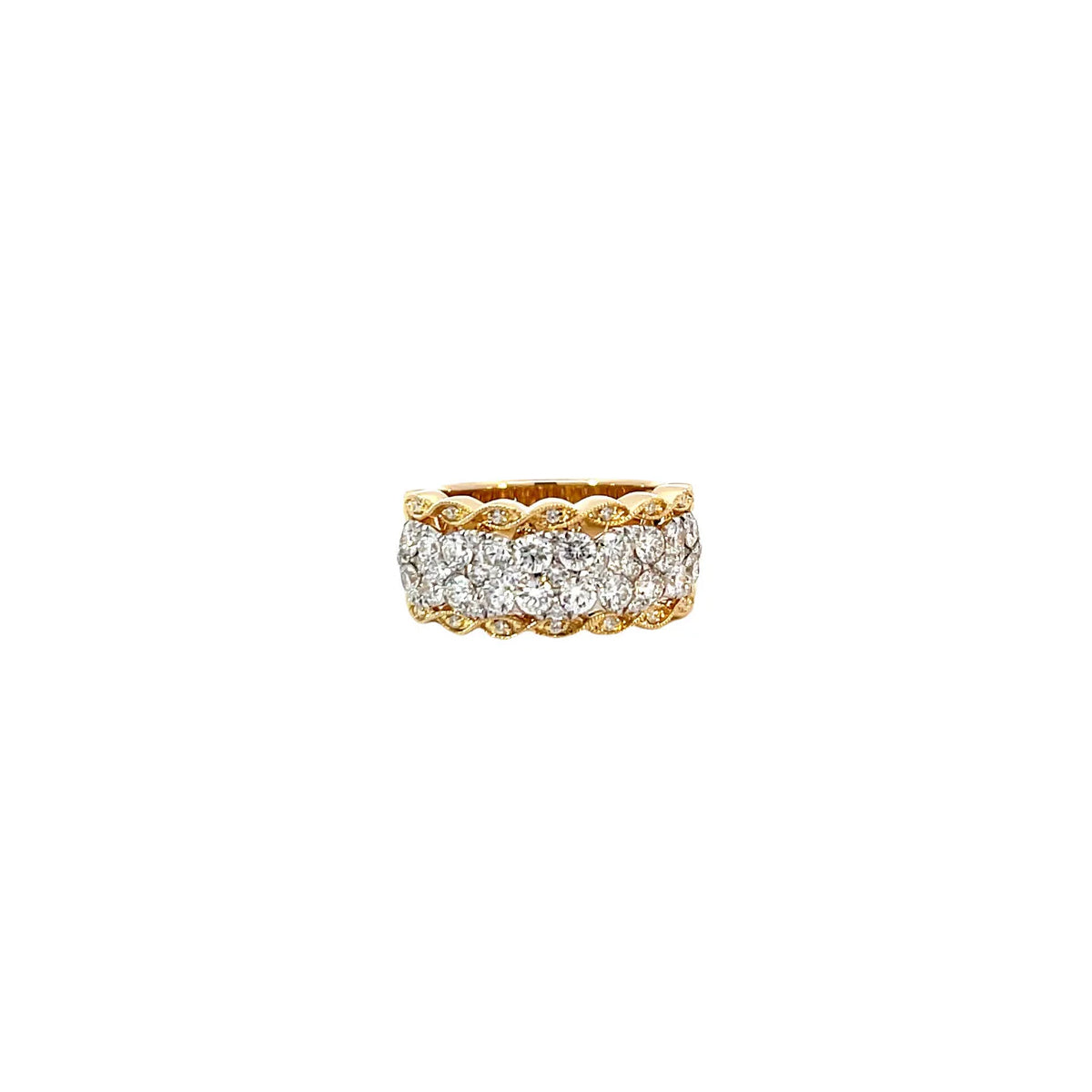 14K Yellow Gold Half Eternity Double Row Pave Ring with 55 Diamonds
