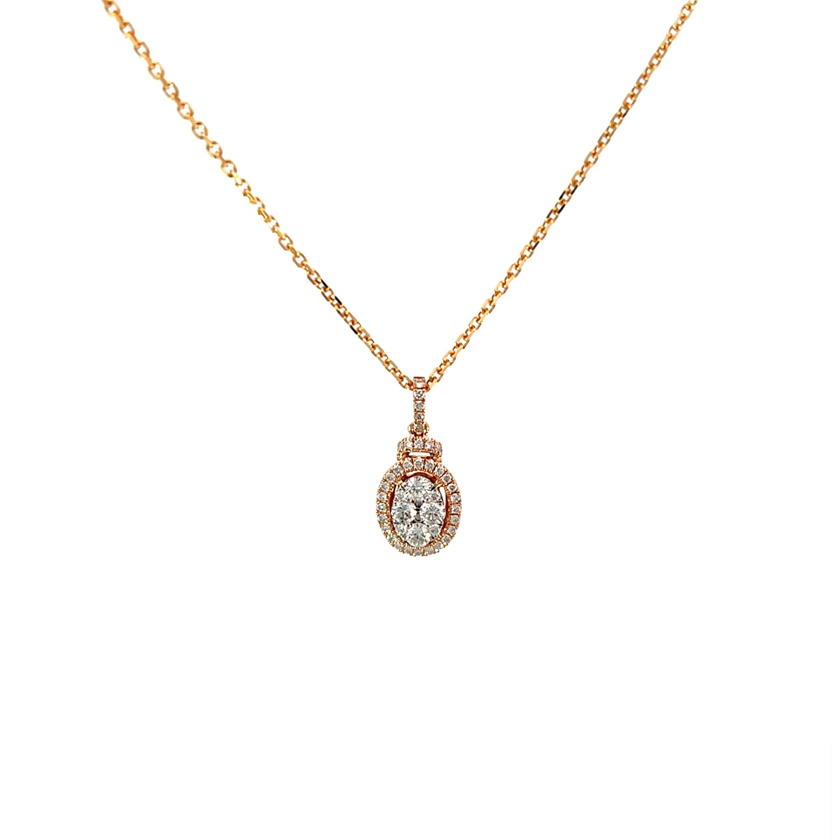 14K Rose Gold Oval-Shaped Halo Illusion Pendant