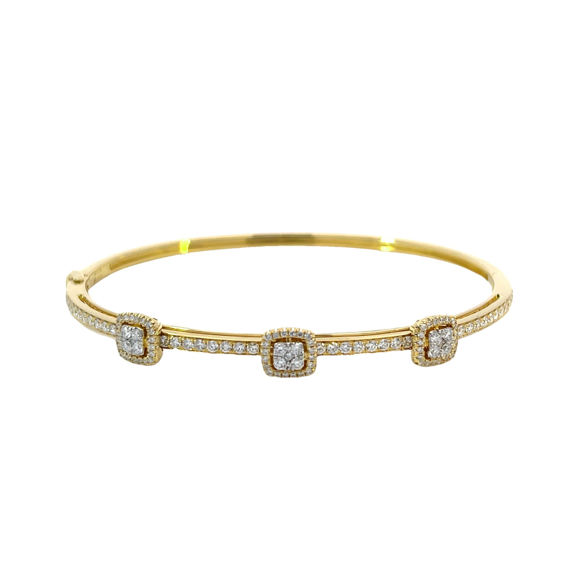 18K Yellow Gold Cushion Bangle with 129 Diamonds