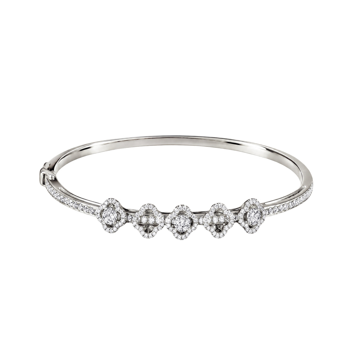 14K White Gold 5 Flower Slide Bangle Bracelet with 172 Diamonds