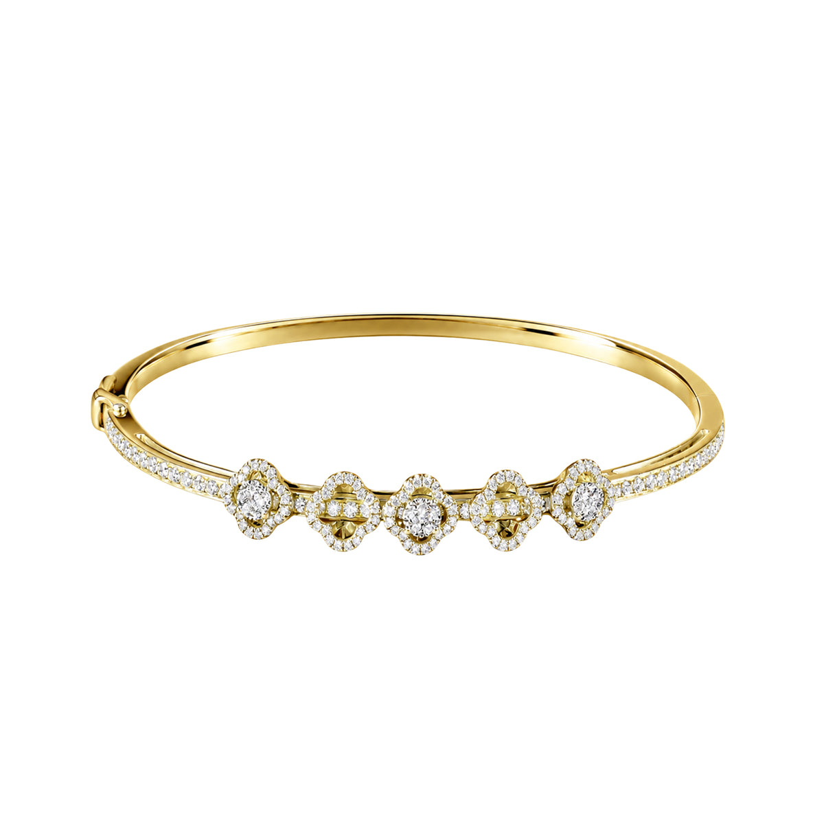 14K Yellow Gold 5 Flower Slide Bangle Bracelet with 172 Diamonds