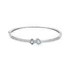 14K White Gold Flower and Teardrop Slide Bangle Bracelet with 96 Diamonds