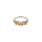 14K Yellow White Gold Ring with 9 Diamonds and Scalloped Detailing