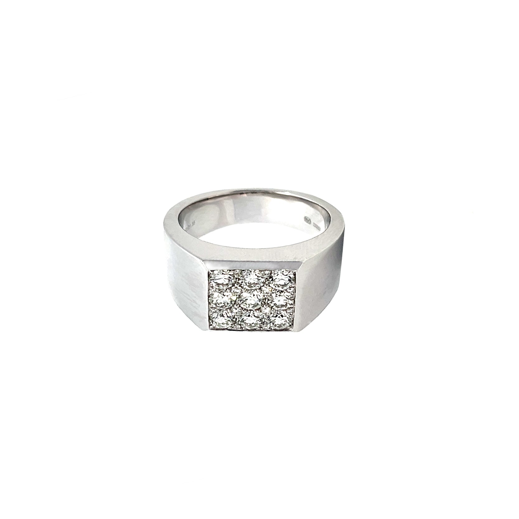 18K White Gold Wide-Set Statement Ring with Square Pave set Diamond Panel
