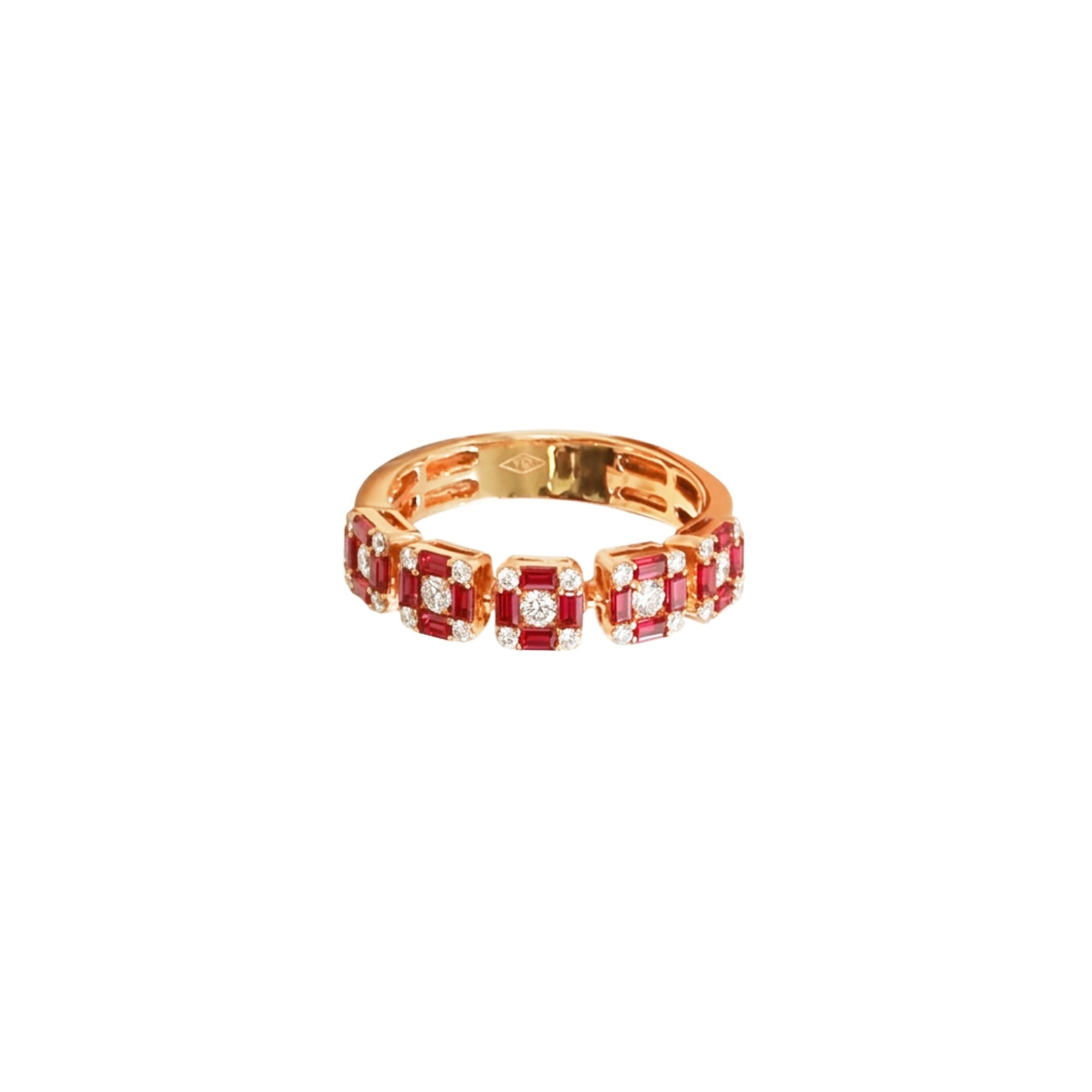 18K Rose Gold Ruby and Diamond Square Illusion Half-Eternity Ring