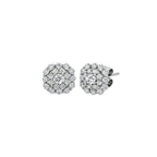 14K White Gold Cushion Shaped Ornamental Cluster Stud Earrings with 42 Diamonds