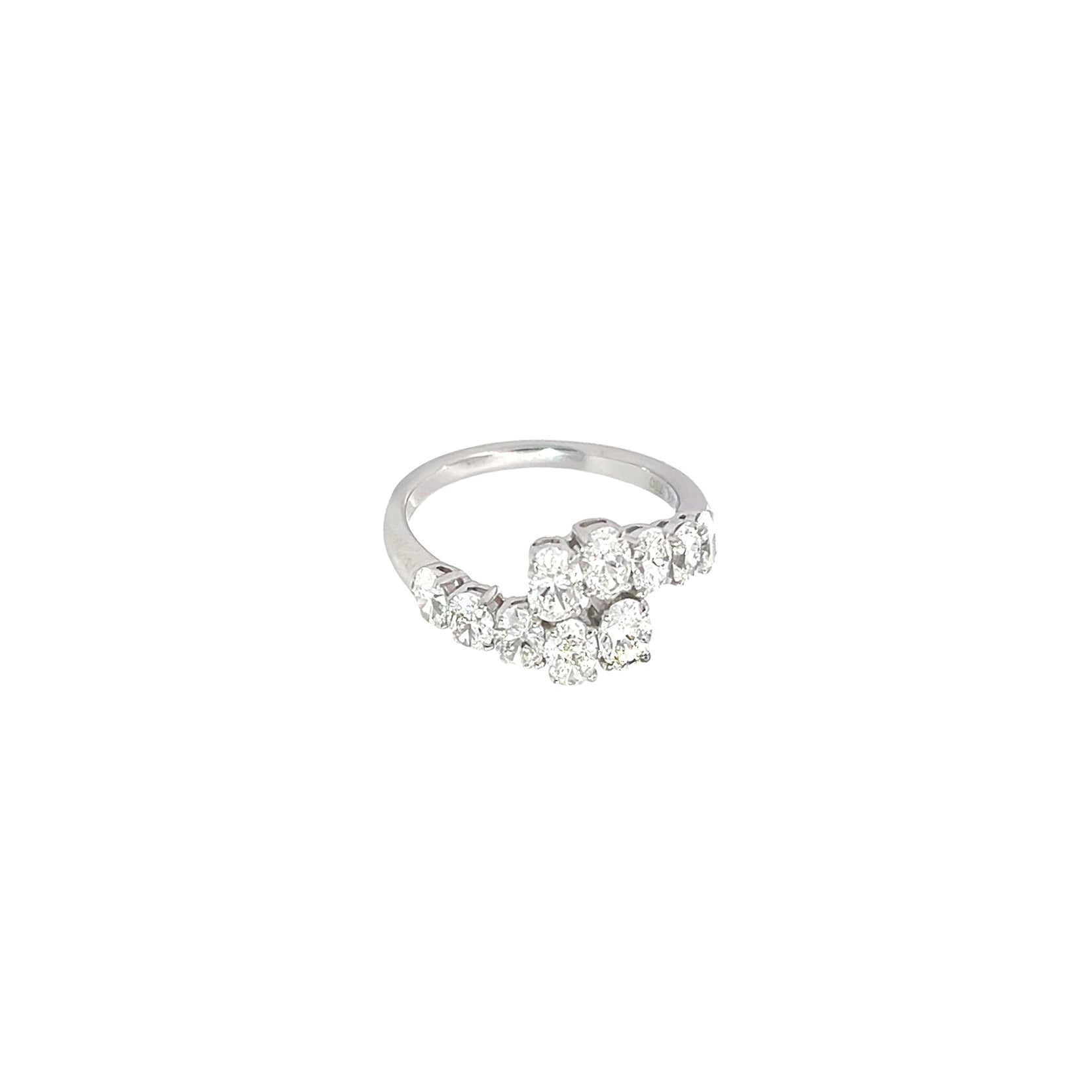 18K White Gold Open Ring with Oval Cut Diamonds