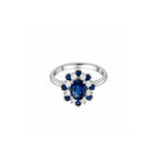 18K White Gold Oval Floral Sapphire and Diamond Cluster Ring