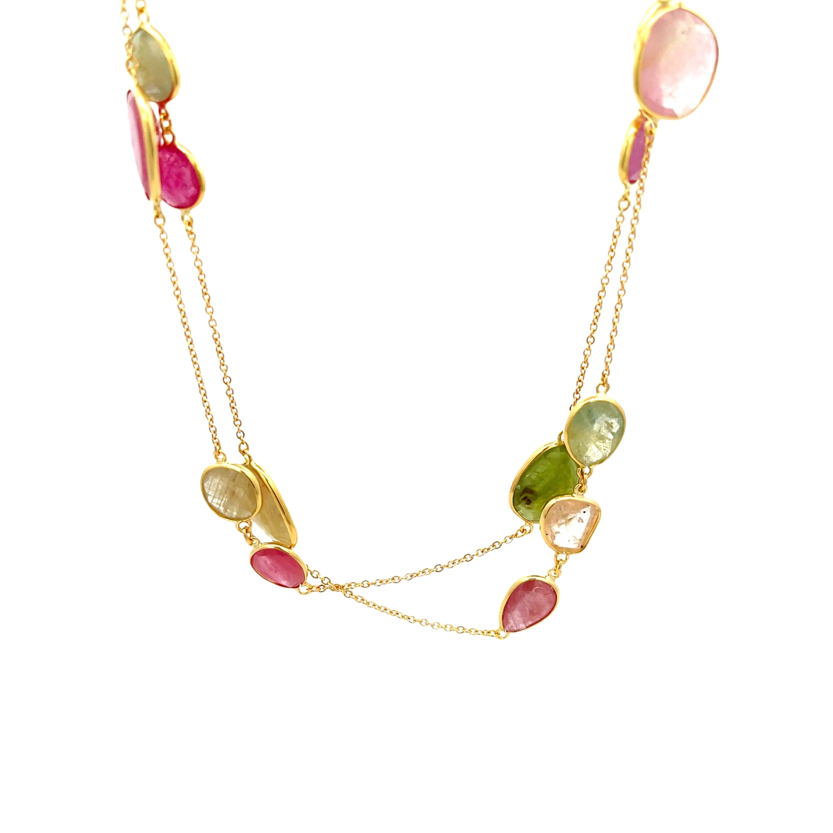 18K Yellow Gold Station Necklace with 21 Fancy Sapphires