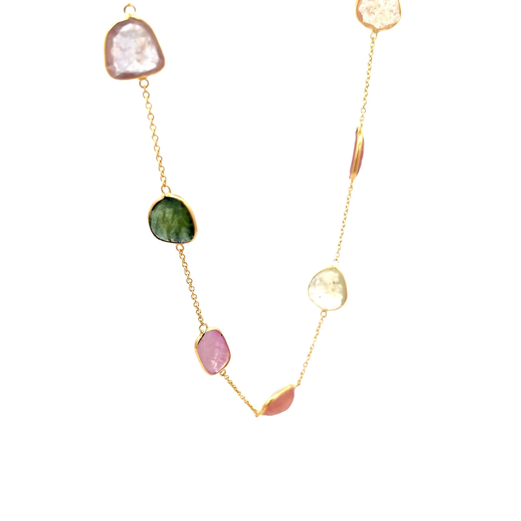 18K Yellow Gold Station Necklace with 9 Fancy Sapphires