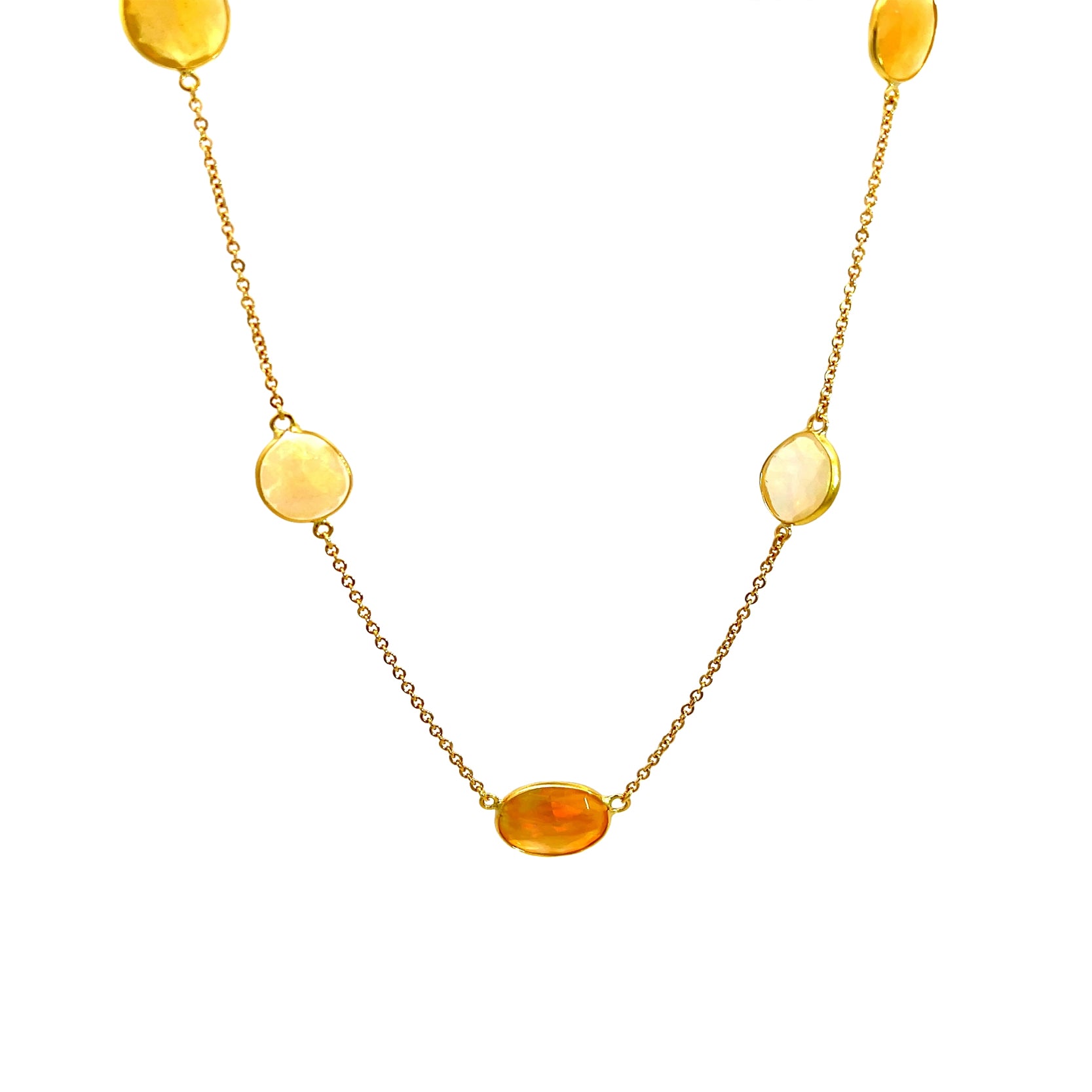 18K Yellow Gold Opal Station Necklace