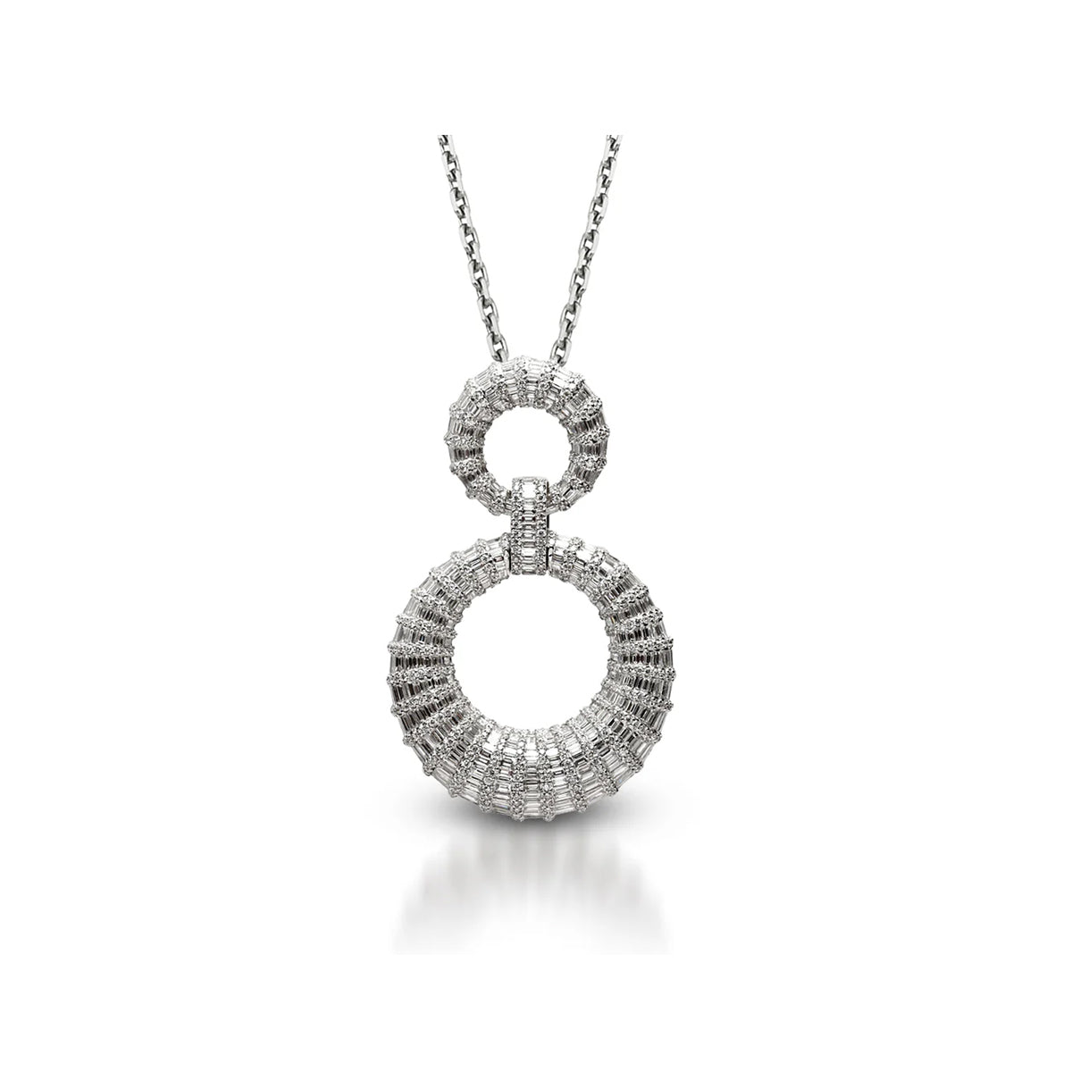 18K White Gold Art Deco Double Loop Baguette Diamond Pendant