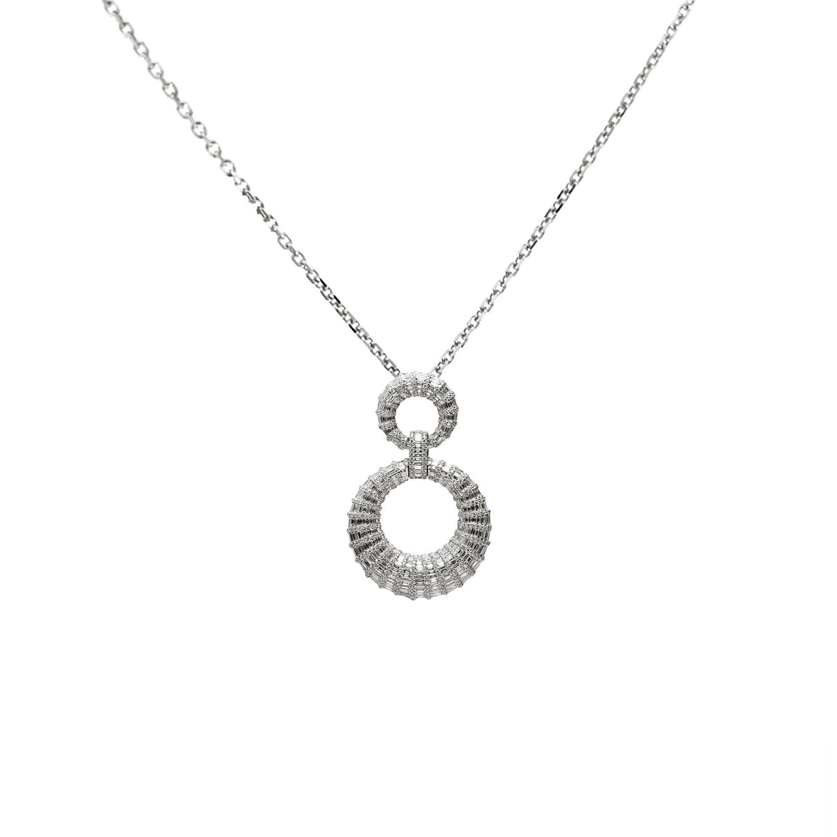 18K White Gold Art Deco Double Loop Baguette Diamond Pendant