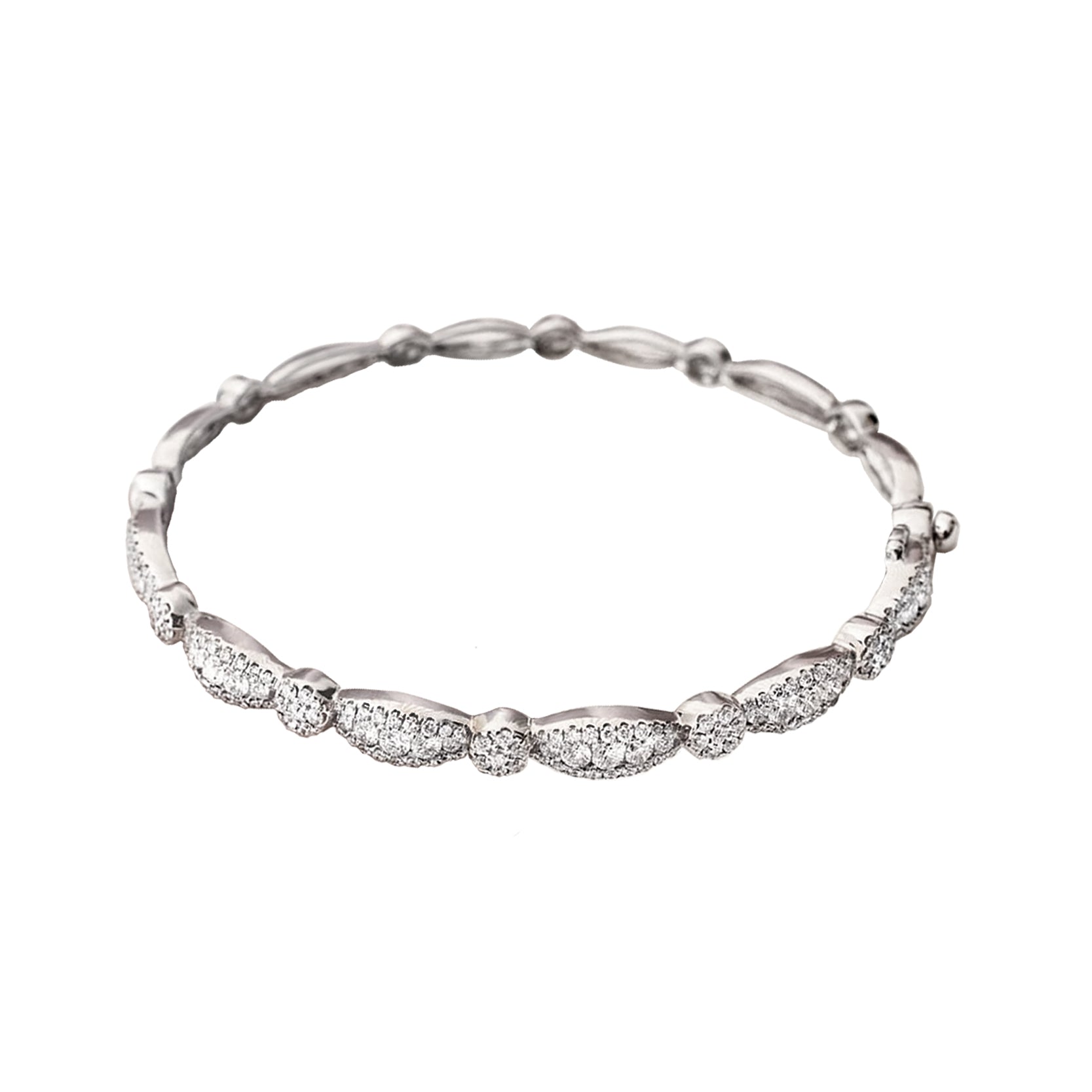 18K White Gold Marquise and Round Motif Pave Diamond Bangle